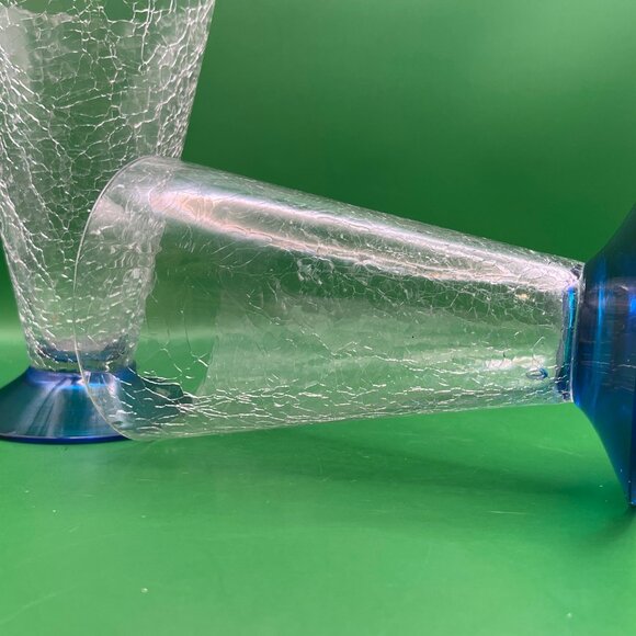 Mid Century Barware Drinking Glasses Crackle Glass Cone Shape Blue Base Set of 2 - Picture 11 of 13